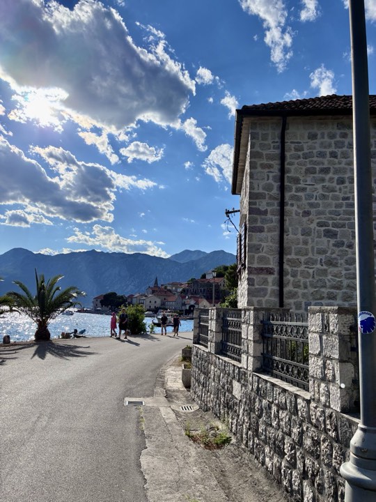 The waterfront main street leading into town